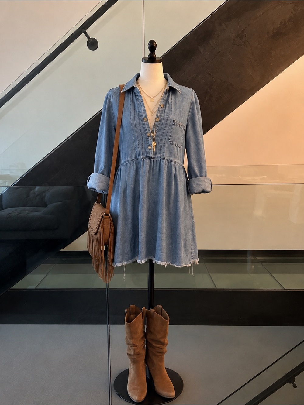Show Me Your MuMu Light Blue Denim Shirt Dress